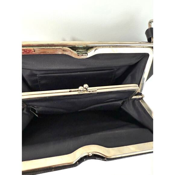 Vintage Lodis Black Shoulder Purse Bag Clip Closure Coin Mod Elegance Chic Retro - Picture 4 of 5